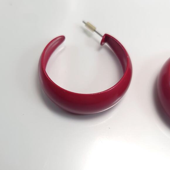 Bold Red Chunky Hoop Earrings, Retro Statement Plastic Hoops for Women Jewelry - Picture 4 of 10
